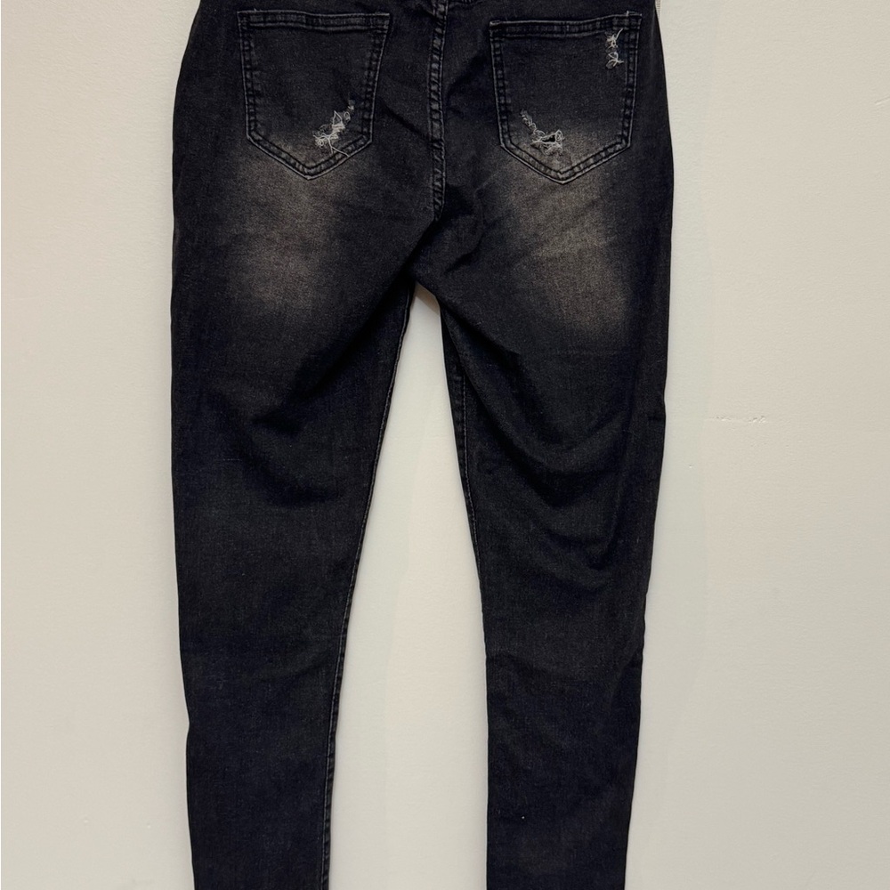 Black High Rise Button Fly Jeggings Distressed Stretch Skinny Pants L - Picture 7 of 8